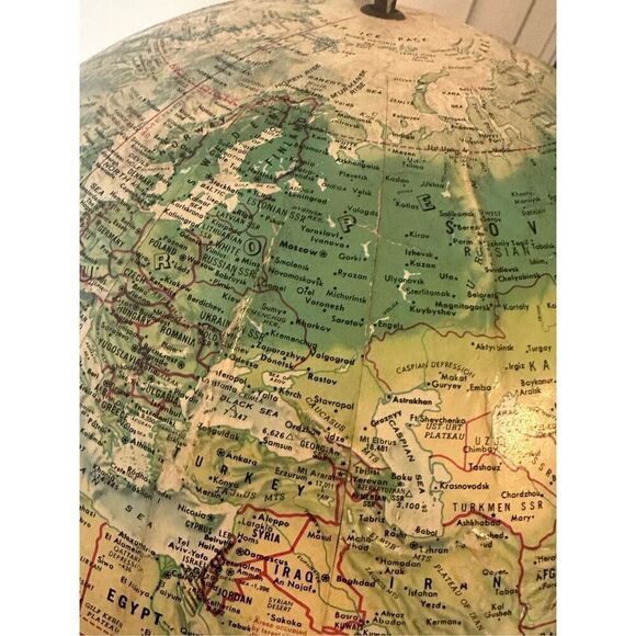 Vintage Rand McNally  Rotatable Desk Metal Stand World Portrait Globe - Picture 7 of 9